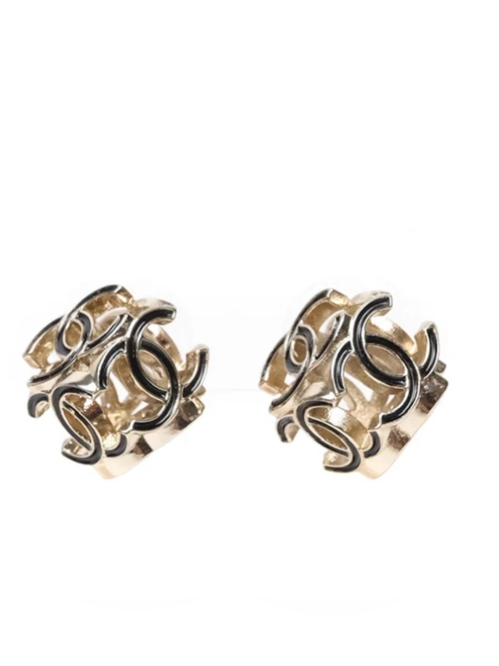 Chanel Gold Interlocking CC Cube Stud Earrings